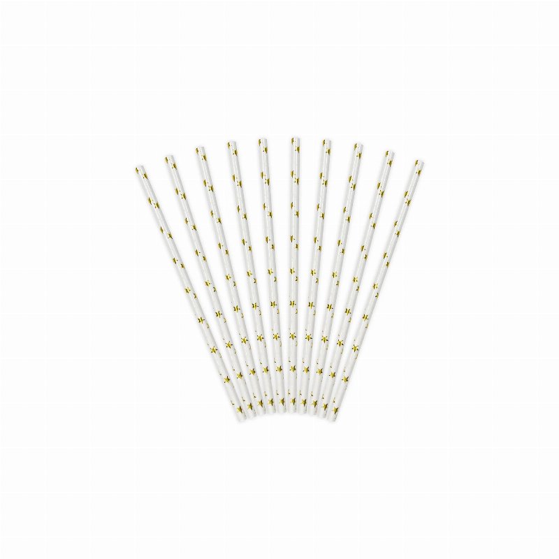 Pack 10 Palhas Brancas Estrela Dourada 19,5 Cm