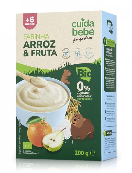 Papa Infantil Farinha Láctea De Arroz E Fruta Bio Cuida Bebé 0.2Kg