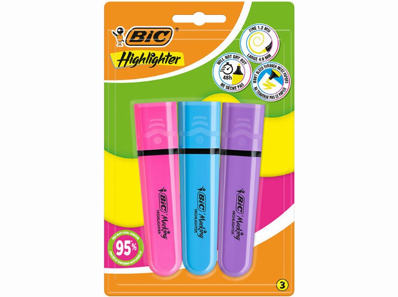 Sublinhador Bic Marking Flat 3 Unidades