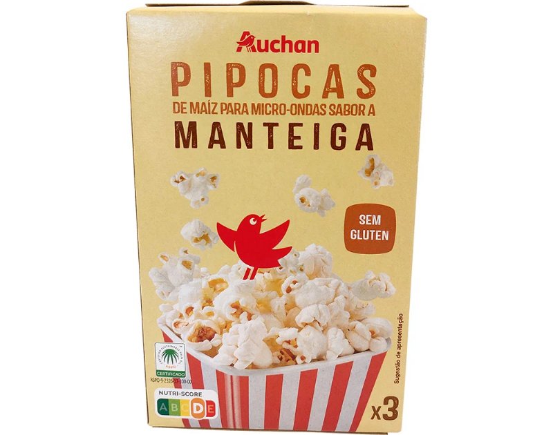 Pipocas Micro-Ondas Auchan Sabor A Manteiga 270 g (3X90 g)