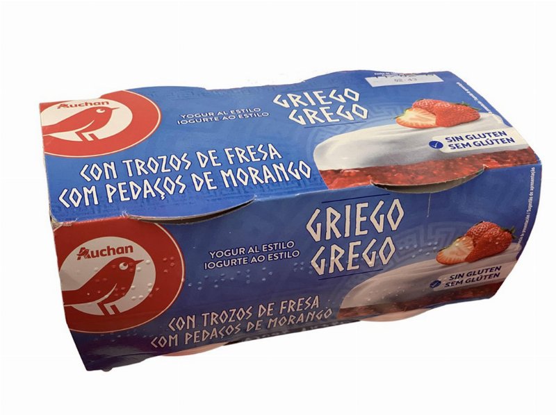 Iogurte Auchan Grego Com Pedaços De Morango 4X125 g