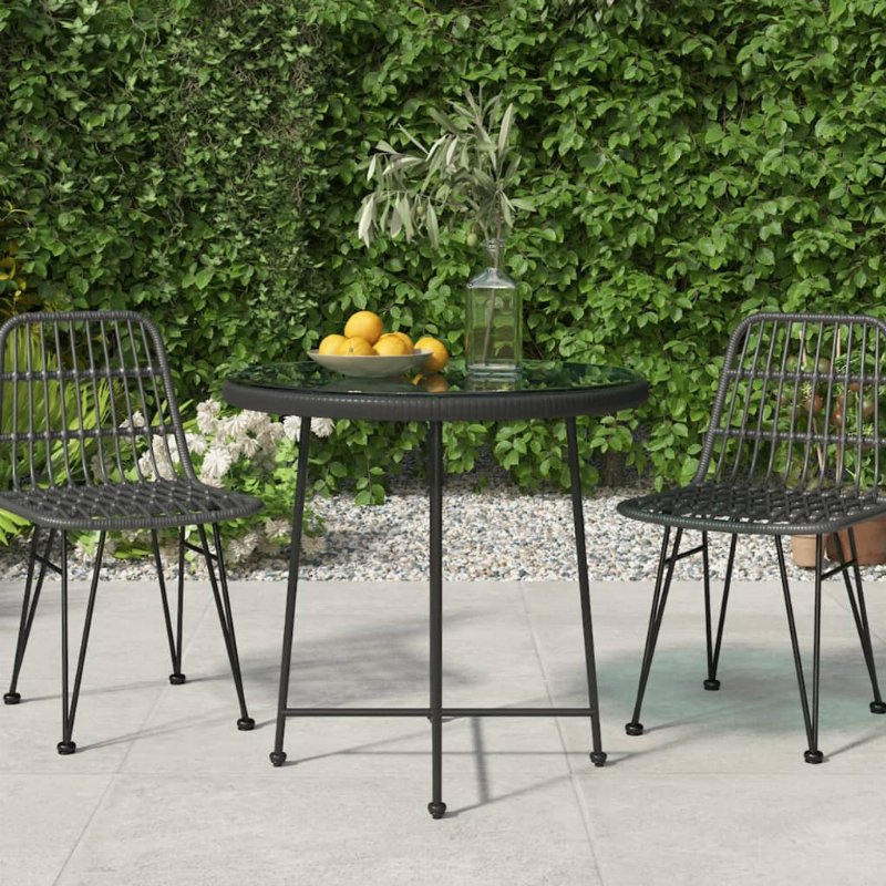 Hkh Mesa De Jantar Ã˜80 Cm Â Vidro Temperado E Aço - Preto