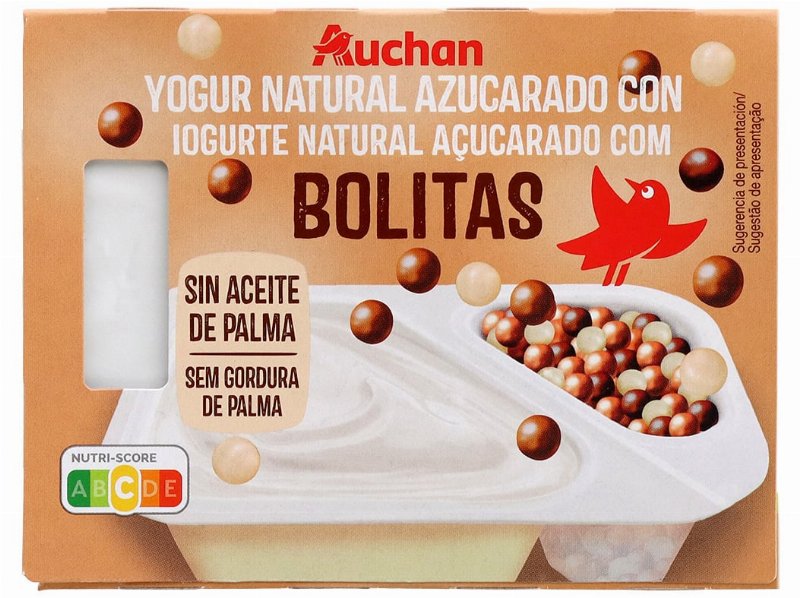 Iogurte Auchan Natural Açucarado Com Bolitas Choco 2X122 g