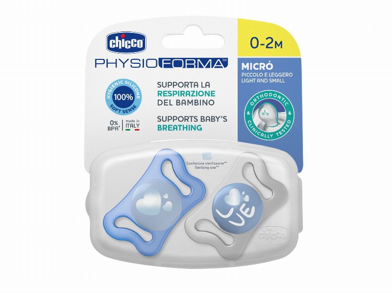 Chupeta Physio Micro Chicco Silicone Azul 0-2M 2Un