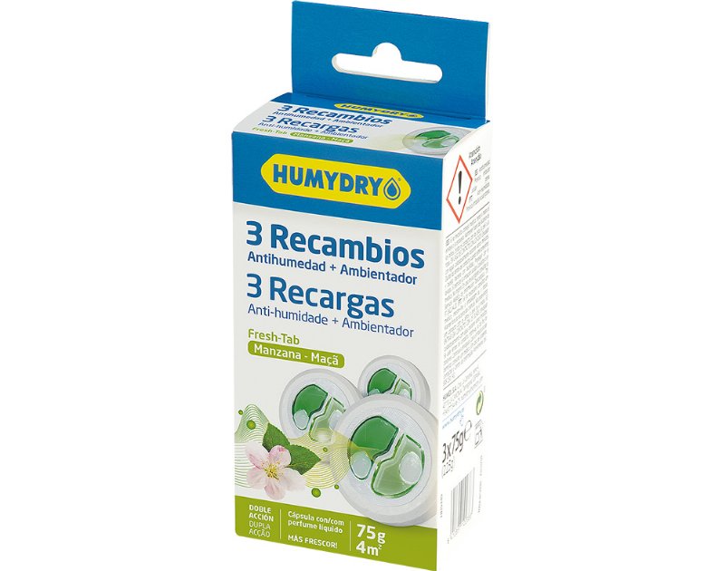 Recarga Anti-Humidade Humydry Duplo Maçã 75 g Pack 3 Unidades