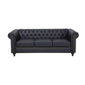 Sofá 3 Lugares Preto Chesterfield Kasa