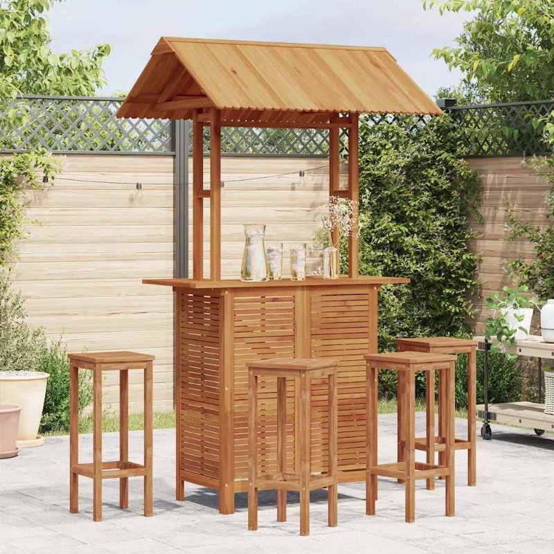 Hkh Mesa De Bar Exterior C/ Telhado 113X106X217 Cm Acácia Maciça - Marrom
