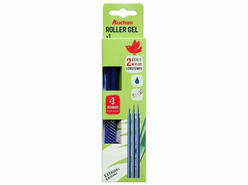 Caneta Gel Apagável Auchan Azul + 3 Recargas