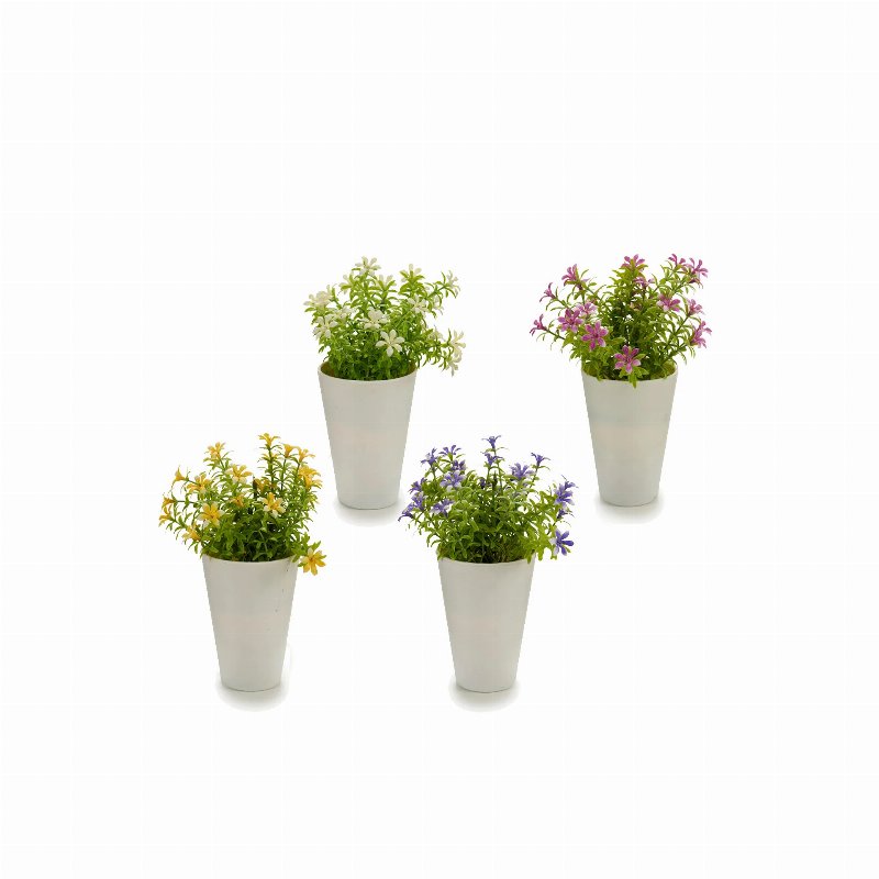 Vaso Branco Com Flor Artificial 6 Pétalas