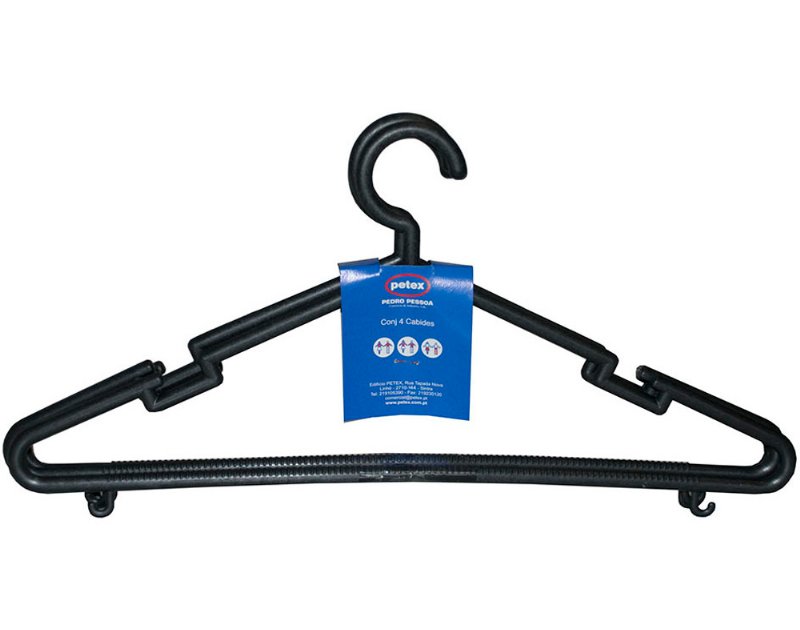 Cabide Petex Preto Em Plástico 39.5X3X16Cm Pack 4 Unidades