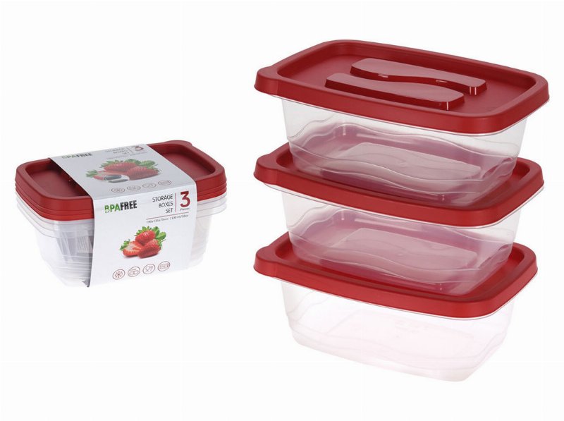Conjunto De 3 Caixas De Arrumação Eh Vermelho 1130 ml