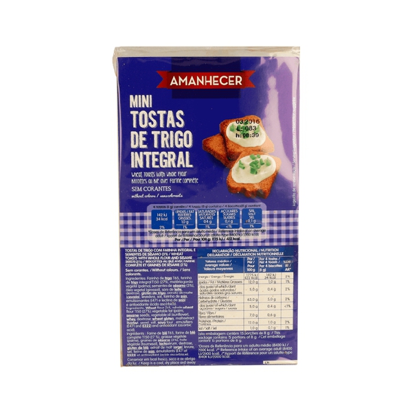 Mini Tostas De Trigo Integral 120 g Amanhecer