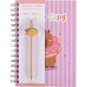 Caderno Espiral A5 Pautado Com Caneta 80 Folhas Capívara 1 Un