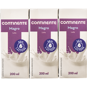 Leite Uht Magro Sem Lactose Continente 3 X 200 ml