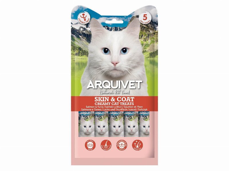 Snack Líquido Gato Arquivet Pele E Pelo Salmão/Atum 5X14 g