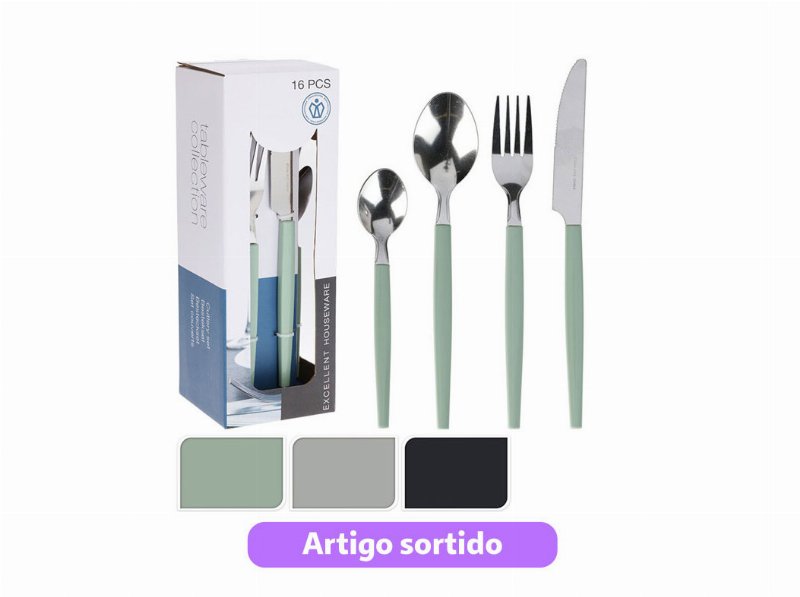 Faqueiro Inox Cabo Plástico 16 Peças Cores Sortidas