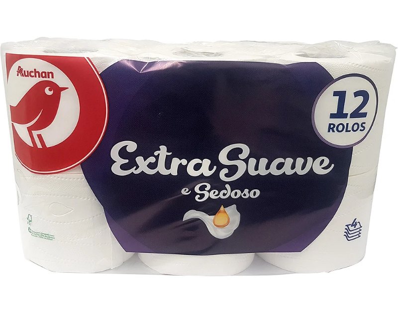 Papel Higiénico Auchan Extra Suave E Sedoso 4 Folhas 12 Rolos