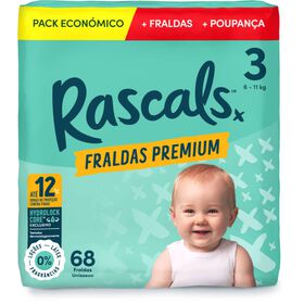 Box Fraldas Premium 6-11 kg T3 Rascals 68 Un