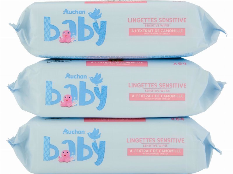 Toalhitas Auchan Baby Sensitive C/Camomila 3X64Un