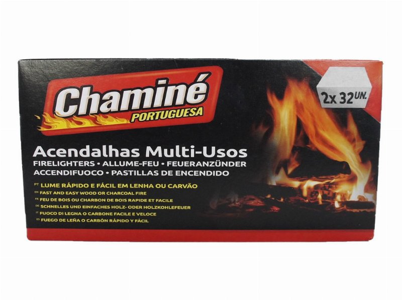 Acendalha Branca Chaminé Portuguesa Pack 2X32 Unidades