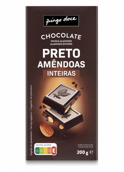 Tablete De Chocolate Negro Com Amêndoas Inteiras Pingo Doce 0.2Kg
