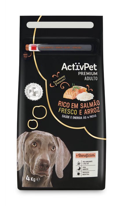 Comida Seca Para Cão Adulto Premium Salmão E Arroz Activpet 4Kg