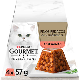 Comida Húmida Para Gato Adulto Finos Pedaços Em Gelatina Salmão Purina Gourmet Revelations 4 X 57 g