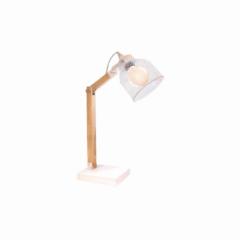 Candeeiro De Mesa Metal Branco E Madeira E28