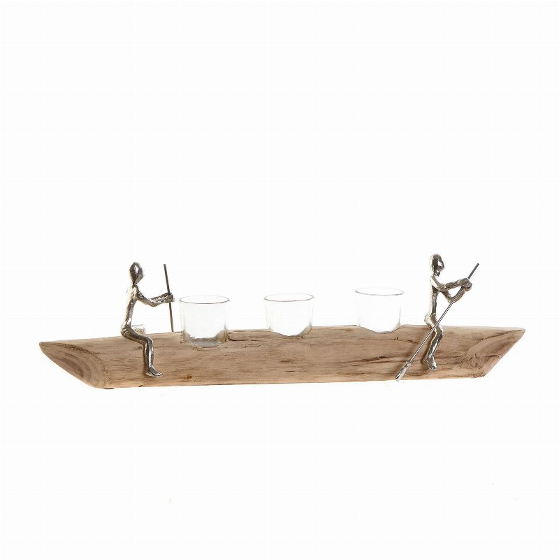 Hkh Porta Velas Decorativo Canoa Natural