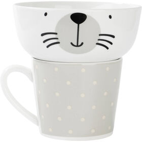 Conjunto Caneca 370 ml E Taça 520 ml Cão Pintas Cinza Kasa