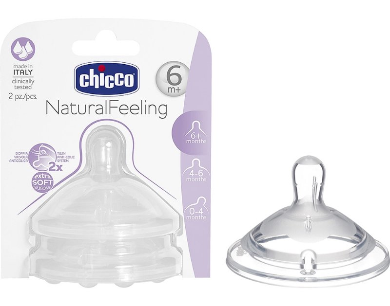 Tetina Chicco Natural Feeling Silicone Fluxo Rápido 6M+ 2Un