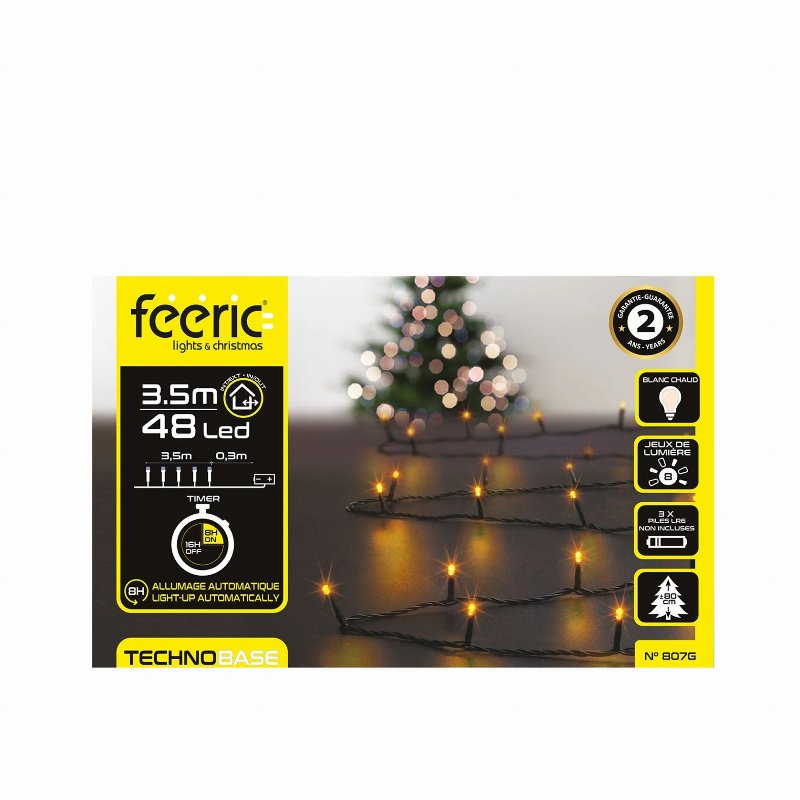 Hkh Luzes De Natal Branco Quente Para Exterior 8 Funções 48 Led 3.5 M