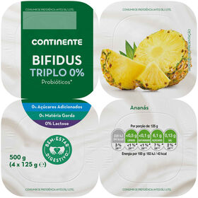 Iogurte Bifidus Triplo 0% Ananás Sem Lactose Continente 500 gr (4 Un)