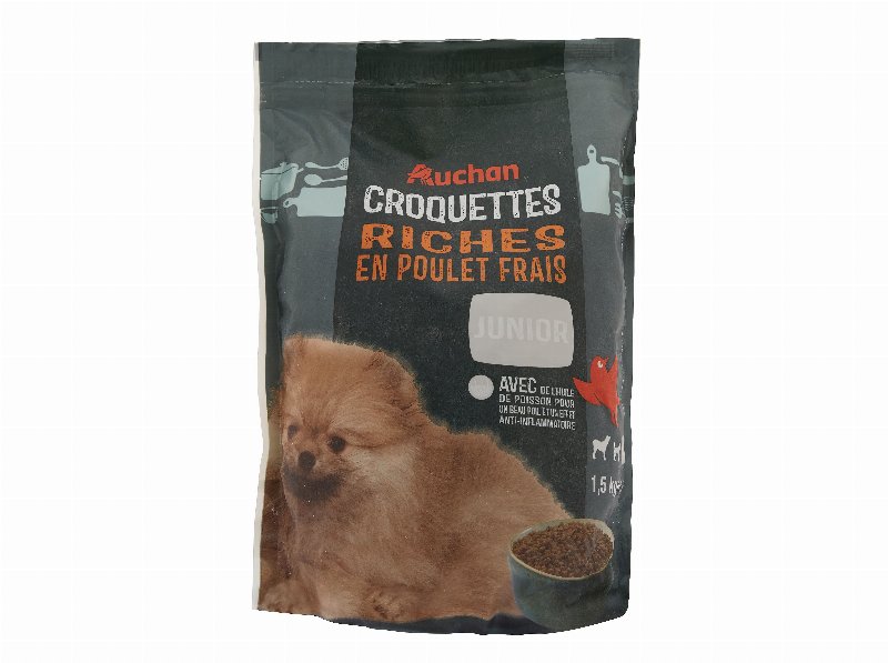 Ração Para Cão Júnior Auchan Raças Pequenas Rico Em Frango Fresco E Arroz 1.5 kg
