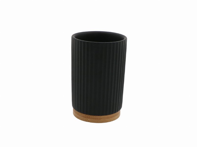 Copo Porta-Escovas Grés Actuel Preto Base Bamboo