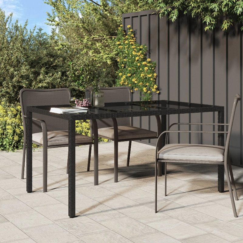Hkh Mesa De Jantar De Jardim Preta Vime Pe - Preto