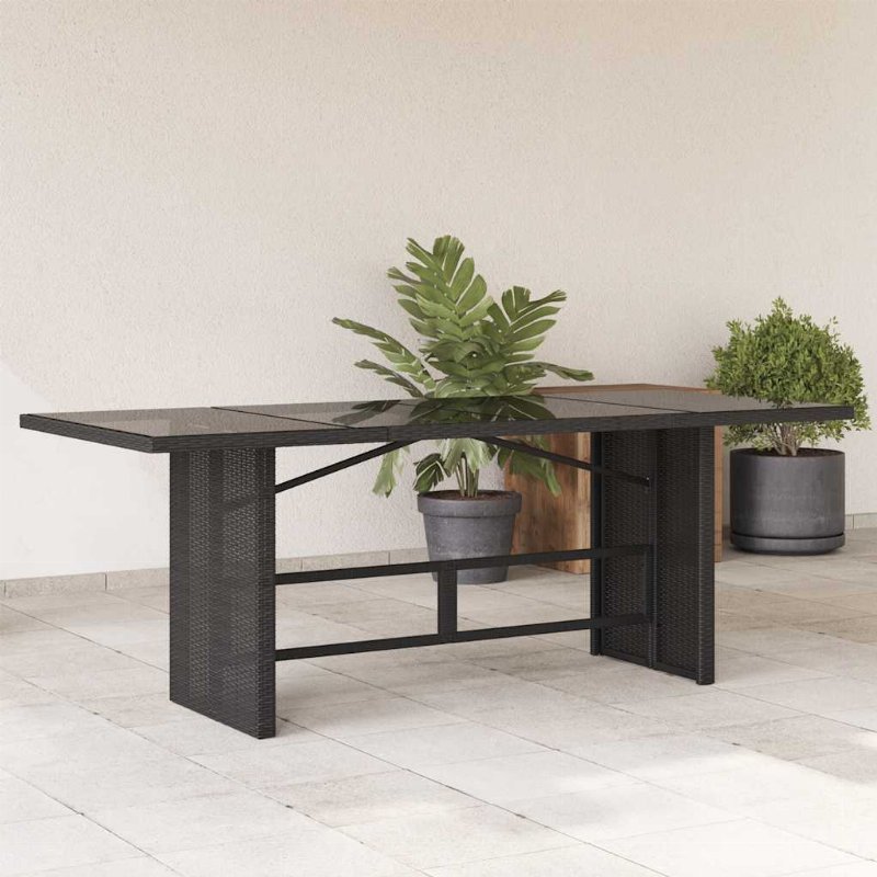 Hkh Mesa De Jardim Com Tampo De Vidro 190X80X74 Cm Vime Pe - Preto