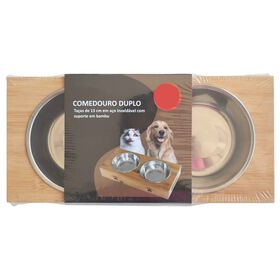 Comedouro Duplo Taças 13Cm Aço Inoxidável Bazarão 1 Un