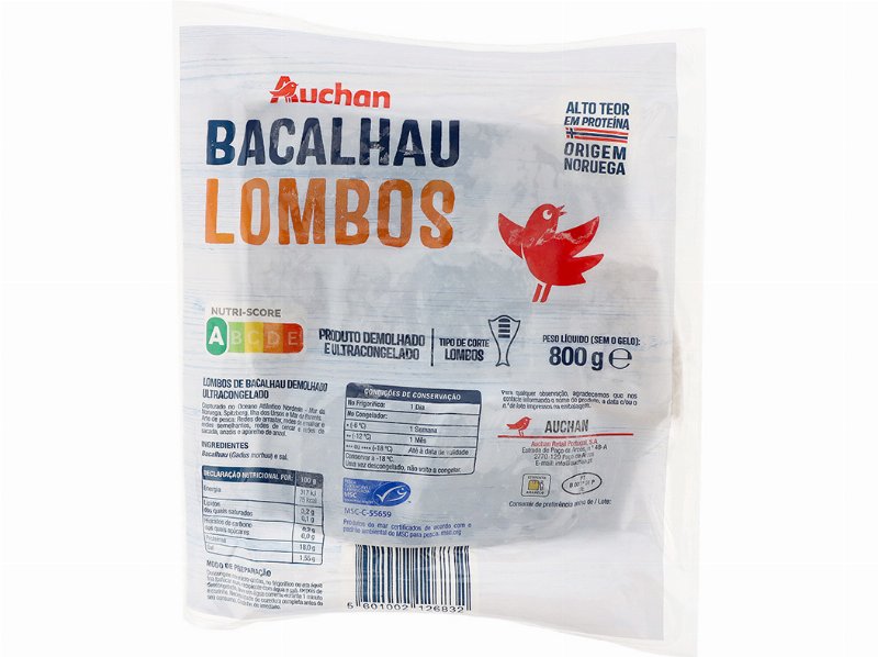 Bacalhau Demolhado Auchan Lombos Noruega Msc 800 g