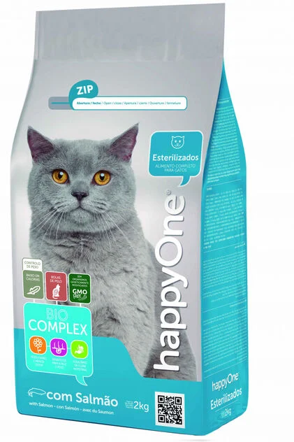Comida Seca Para Gato Esterilizado Com Salmão Happyone 2Kg