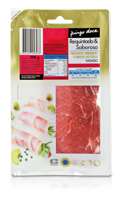 Presunto Serrano Fatiado 9 Meses De Cura Pingo Doce 0.2Kg