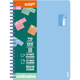 Caderno A4 Multidisciplinar 120 Folhas Pautado (Várias Cores) Note!