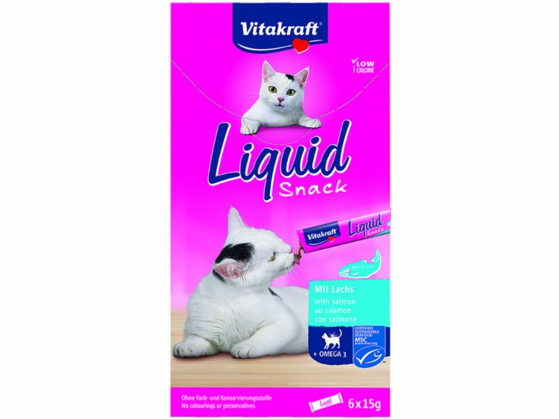 Snacks Para Gato Líquido Vitakraft Com Salmão E Ómega 3 6X15 g