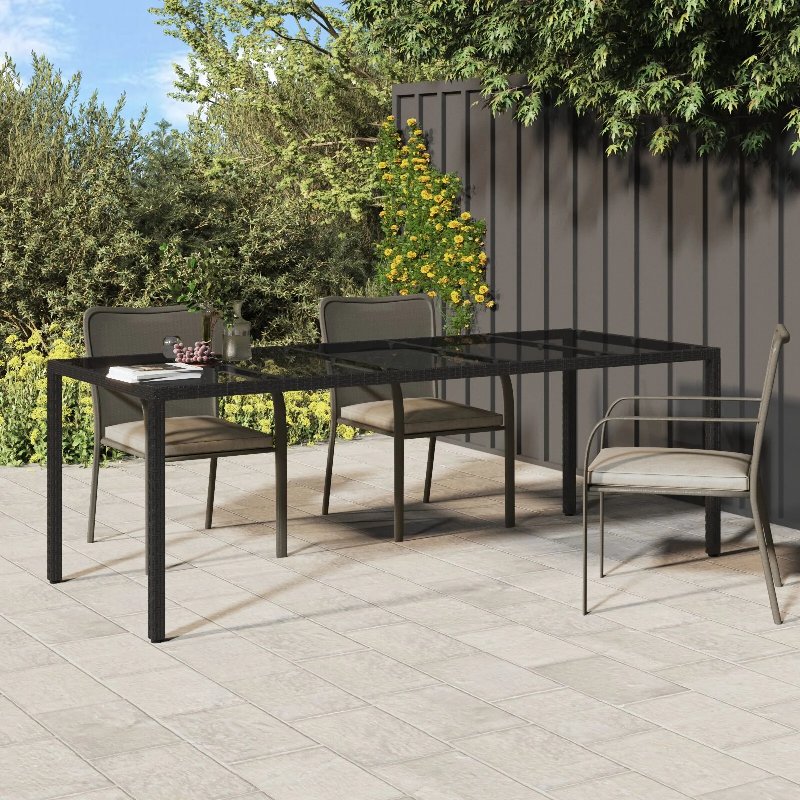 Hkh Mesa De Jantar De Jardim Preta Rattan Poliéster - Preto