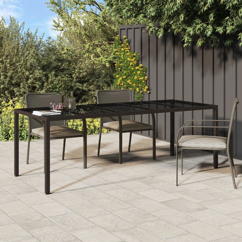 Hkh Mesa De Jantar De Jardim Rattan Poliéster - Castanho