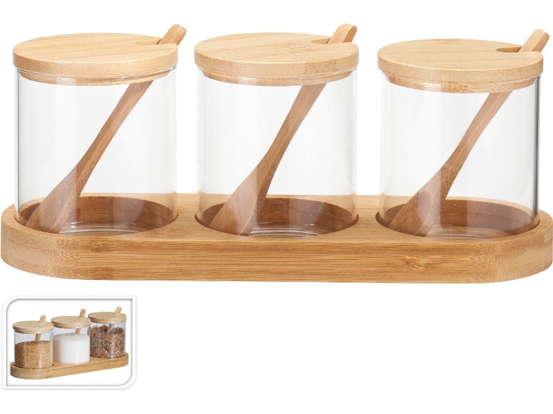Conjunto De 3 Frascos Em Vidro Com Colher