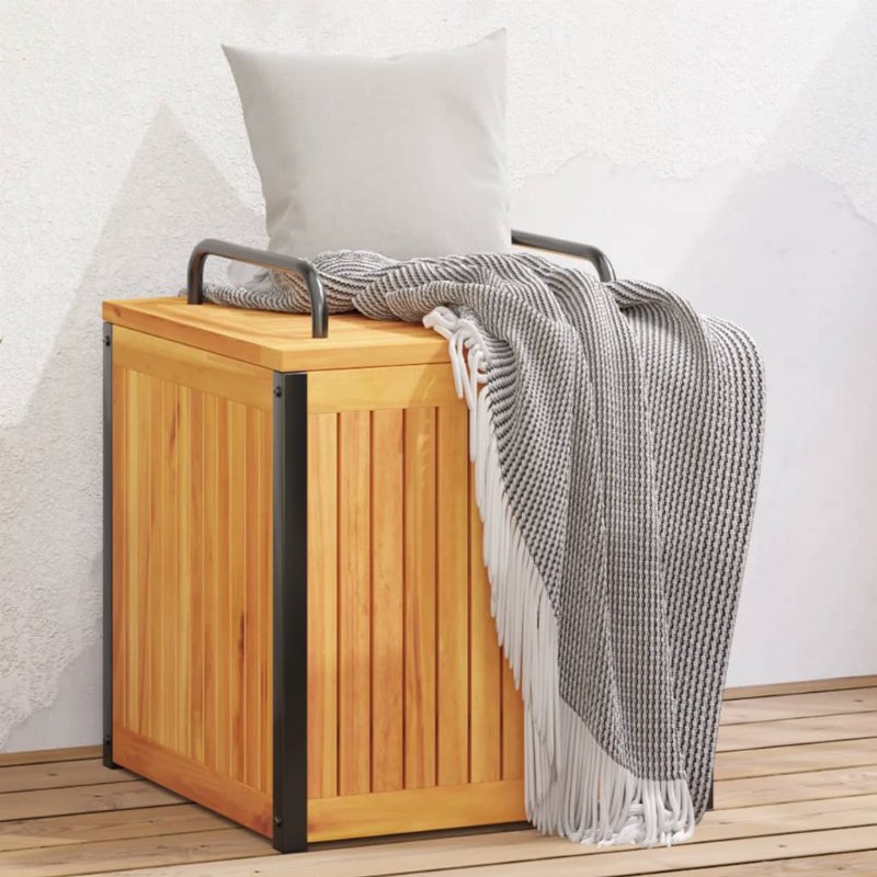 Hkh Caixa P/ Almofadões De Exterior 45X45X45/53Cm Acácia Maciça/Aço - Marrom