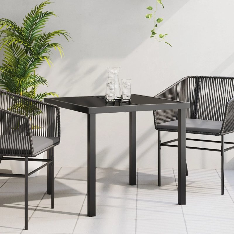 Mesa De Jardim Hkh Preta Com Vidro Temperado - Preto