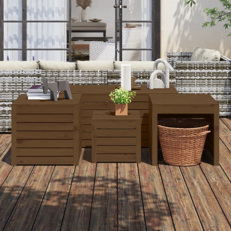 Hkh 4 Pcs Conjunto De Caixas De Jardim Pinho Maciço Castanho Mel - Marrom