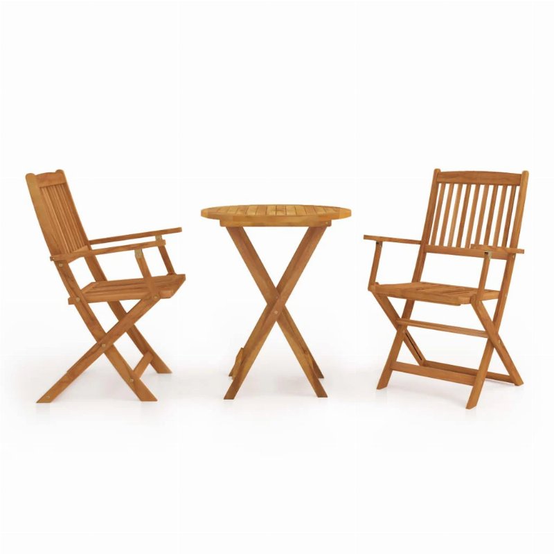 Hkh Conjunto Bistro Para Jardim Dobrável 3 Pcs Madeira De Acácia - Marrom